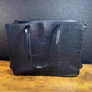 BEIS The Work Tote Black Croc Embossed Vegan Leather Laptop Bag Womens Large